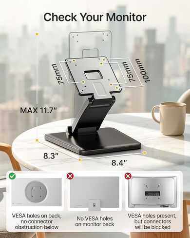 monTEK Low Profile Monitor Stand, Foldable Lay Flat Single VESA Stand 75x75/100x100mm, Portable Support for 17 to 27 Inch Touchscreen Monitor & Mini PC in Kuwait