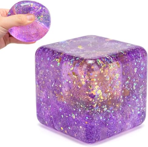 Pink Glitter Cube Sugar Stress Ball Squishy Sensory Fidget Toy for Kids & Teens, Slow Rebound Cube Squishy, Portable Squeeze Fidget Toy for Anxiety, Party Favors, Birthday Gifts in Saudi Arabia