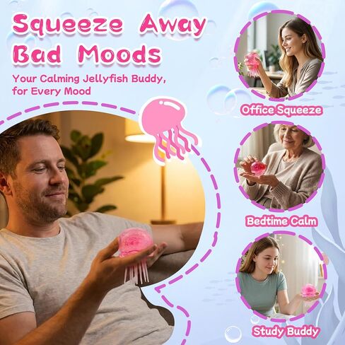 Jellyfish Squishy Squeeze Toys for Boys Girls, Ultra Soft Sensory Fidget Toys for Kids Adults, Slow Rise Stress Balls Stress Relief for Autism, Office Desk Toys Party Favors Birthday Gifts (Pink) in Saudi Arabia