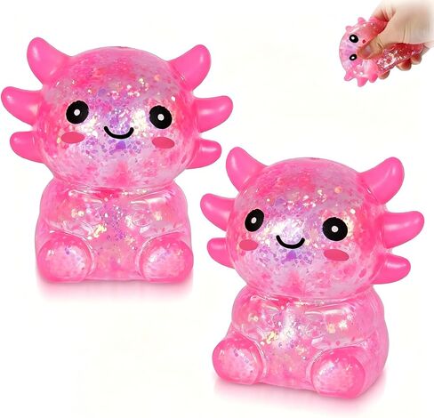 2 Pcs Axolotl Squishy Stress Ball, Malt Sugar Slow Rising Squeeze Toy, Cute Fidget Stress Relief Toys for Birthday Party Gift Christmas (Pink) in Kuwait