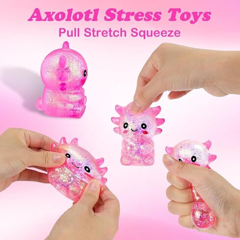 2 Pcs Axolotl Squishy Stress Ball, Malt Sugar Slow Rising Squeeze Toy, Cute Fidget Stress Relief Toys for Birthday Party Gift Christmas (Pink) in Kuwait
