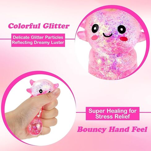 2 Pcs Axolotl Squishy Stress Ball, Malt Sugar Slow Rising Squeeze Toy, Cute Fidget Stress Relief Toys for Birthday Party Gift Christmas (Pink) in Kuwait