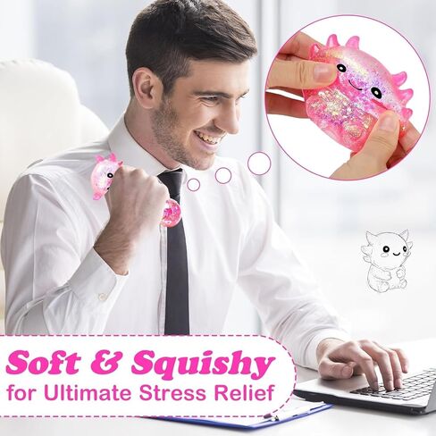 2 Pcs Axolotl Squishy Stress Ball, Malt Sugar Slow Rising Squeeze Toy, Cute Fidget Stress Relief Toys for Birthday Party Gift Christmas (Pink) in Kuwait