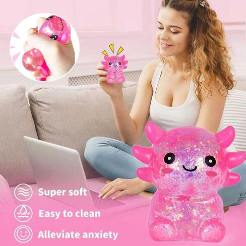 2 Pcs Axolotl Squishy Stress Ball, Malt Sugar Slow Rising Squeeze Toy, Cute Fidget Stress Relief Toys for Birthday Party Gift Christmas (Pink) in Kuwait