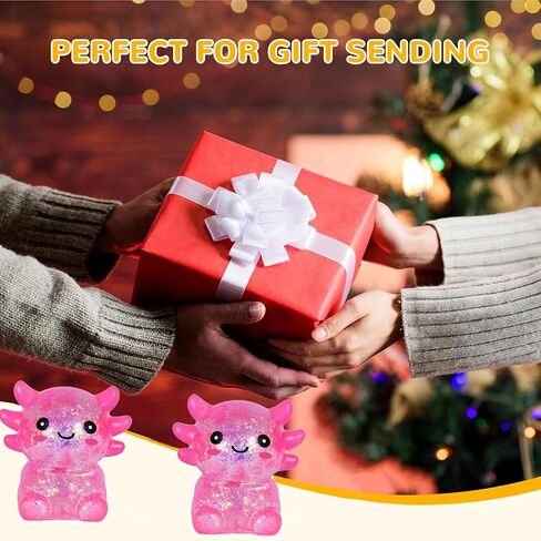 2 Pcs Axolotl Squishy Stress Ball, Malt Sugar Slow Rising Squeeze Toy, Cute Fidget Stress Relief Toys for Birthday Party Gift Christmas (Pink) in Kuwait