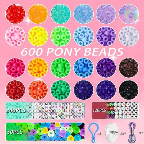 YMSDZHL 1000PCS Bracelet Making Kit, Friendship Jewelry Necklace Bracelet kit 24 Colors 9mm Pony Beads for Bracelet Making Beads, Letter Bead for Jewelry Making, DIY Crafts Gifts for Girls Adults in Saudi Arabia