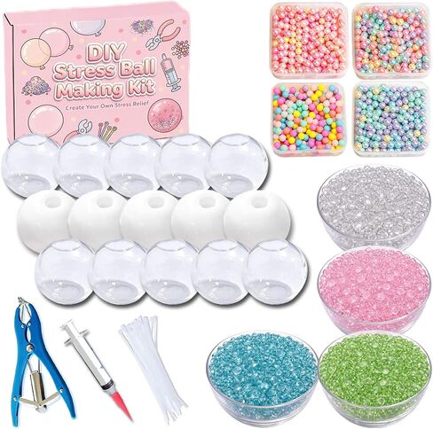 DIY Stress Ball Making Kit 15 TPR Skins,4.2 oz Fillers,1 Vacuum Tool,20 Cable Tie for Create ASMR Anxiety Relief Toys Crunchy Relaxing (15pcs) in Saudi Arabia