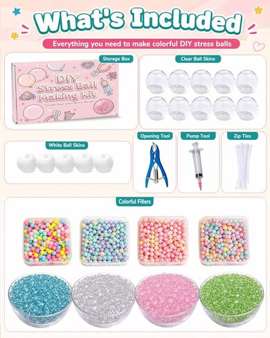 DIY Stress Ball Making Kit 15 TPR Skins,4.2 oz Fillers,1 Vacuum Tool,20 Cable Tie for Create ASMR Anxiety Relief Toys Crunchy Relaxing (15pcs) in Saudi Arabia