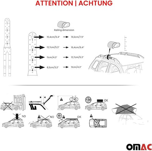 OMAC Roof Rack Cross Bars TÜV Certified for Hyundai Ioniq 9 2025-2026 – Lockable (4 Locks) – Max Load 220 lb / 100 kg – Durable Mounting Silver in Kuwait