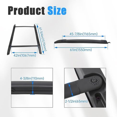 HECASA Roof Rack Cross Bars Compatible with 2005-2023 Toyota Tacoma Double Cab Replacement for PT278-35170 Top Rail Crossbars Luggage Carrier Black Powder Coated Aluminum in Kuwait