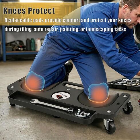 Rolling Knee Creeper with 5 Swivel Castors and Tool Tray Rolling Knee Pads for Home Workshop, Auto Shop, Garden, Flooring, Black in Kuwait