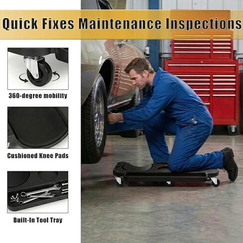 Rolling Knee Creeper with 5 Swivel Castors and Tool Tray Rolling Knee Pads for Home Workshop, Auto Shop, Garden, Flooring, Black in Kuwait