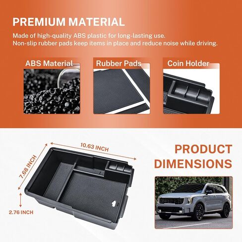 Center Console Organizer for Kia Sorento 2024 2025 2026 (All Trims), ABS Plastic Console Tray Insert with Non-Slip Rubber for 2021-2023 Sorento X-Line Hybrid SX Prestige Accessories in Kuwait
