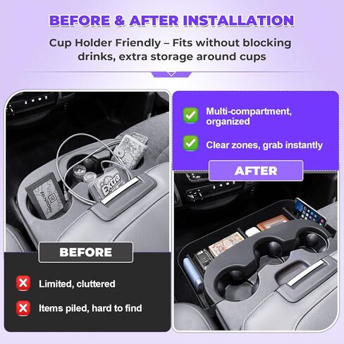 RUNROAD Center Console Hanging Organizer Box Compatible with 2013-2024 Dodge RAM 1500 Classic / 2013-2026 RAM 2500 3500 Accessories, Armrest Box Extender for Organize (3 Cup Holders' Jump Seat ONLY) in Kuwait