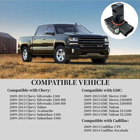 MAF Mass Air Flow Sensor Compatible for Chevy Tahoe Avalanche Silverado Suburban GMC Sierra 1500 2500 3500 HD Yukon XL1500 2500 Cadillac CTS Escalade Replaces 10393948 in Saudi Arabia