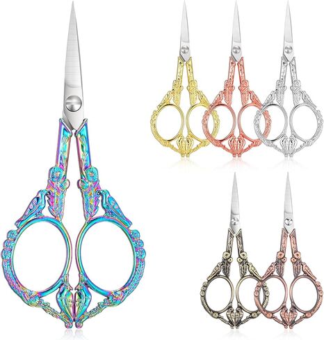 6 Pcs Sewing Embroidery Scissors 5 Inch Small Crafting Scissors Vintage Iron Alloy Sharp Detail Shears with 6 Artificial Leather Covers in Assorted Colors for Needlework DIY Handicraft in Kuwait