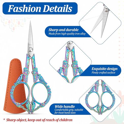 6 Pcs Sewing Embroidery Scissors 5 Inch Small Crafting Scissors Vintage Iron Alloy Sharp Detail Shears with 6 Artificial Leather Covers in Assorted Colors for Needlework DIY Handicraft in Kuwait