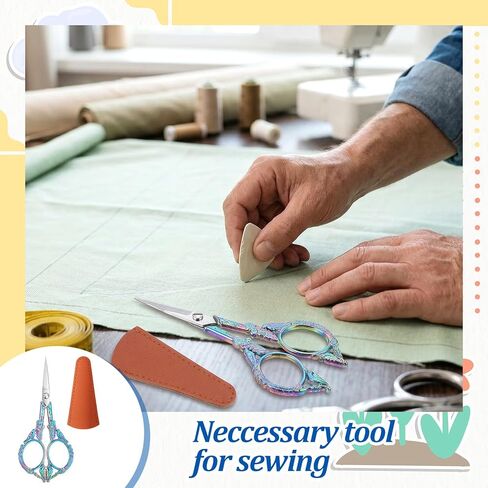 6 Pcs Sewing Embroidery Scissors 5 Inch Small Crafting Scissors Vintage Iron Alloy Sharp Detail Shears with 6 Artificial Leather Covers in Assorted Colors for Needlework DIY Handicraft in Kuwait