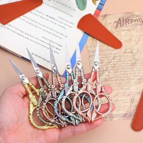 6 Pcs Sewing Embroidery Scissors 5 Inch Small Crafting Scissors Vintage Iron Alloy Sharp Detail Shears with 6 Artificial Leather Covers in Assorted Colors for Needlework DIY Handicraft in Kuwait