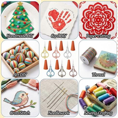 6 Pcs Sewing Embroidery Scissors 5 Inch Small Crafting Scissors Vintage Iron Alloy Sharp Detail Shears with 6 Artificial Leather Covers in Assorted Colors for Needlework DIY Handicraft in Kuwait