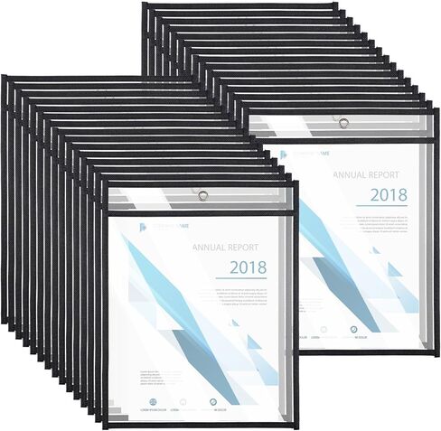30 حزمة من حاملات تذاكر العمل، حامل تذاكر شفاف عالي التحمل مقاس 9 × 12، أغلفة ورقية بلاستيكية، واقيات للمستندات، مسح جاف أو متجر أوامر العمل في المكتب والفصل الدراسي (أسود) in Kuwait