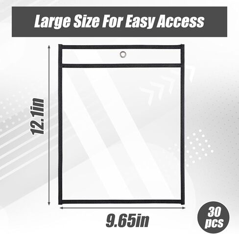 30 حزمة من حاملات تذاكر العمل، حامل تذاكر شفاف عالي التحمل مقاس 9 × 12، أغلفة ورقية بلاستيكية، واقيات للمستندات، مسح جاف أو متجر أوامر العمل في المكتب والفصل الدراسي (أسود) in Kuwait