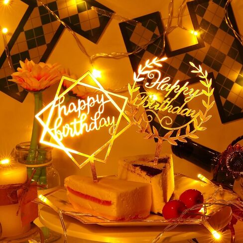 Macarrie 40 Pcs Gold Happy Birthday Cake Topper Acrylic Glittering Cupcake Topper Decorations for Birthday Event Party Supplies, 20 Different Shapes in Kuwait