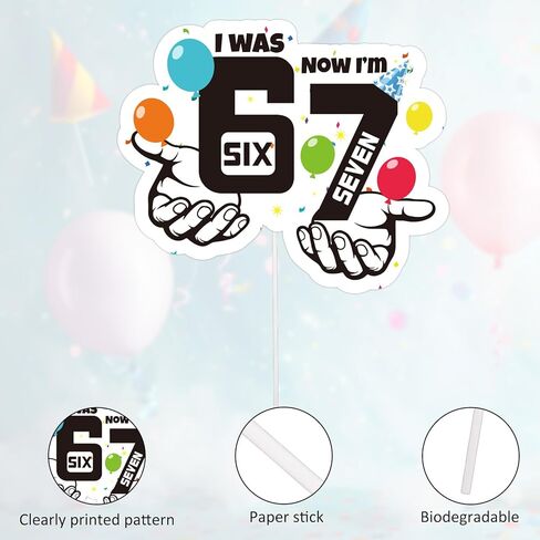 6-7 Birthday Cake Topper, I was 6 Now I'm 7 Funny 6-7 Meme Cake Decoration for Wedding Anniversary Graduation & Birthday Parties in Kuwait