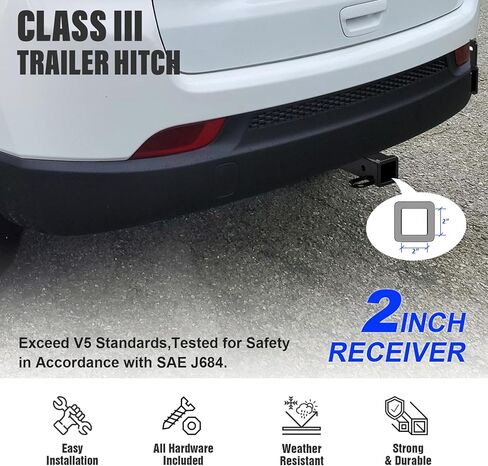 Trailer Hitch, 2 inch Towing Hitch Receiver with Class 3 Hitch Cover Compatible with Jeep Compass 2011-2017 & Compatible with Jeep Patriot 2011-2017 in Kuwait