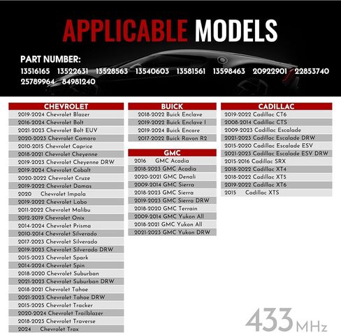 مستشعر نظام مراقبة ضغط الإطارات TPMS متوافق مع Chevy GMC Cadillac Buick، Silverado، Camaro، Colorado، Cruze، Malibu، Tahoe، Terrain، Yukon، Lacrosse، 4 Pack، 433Mhz in Kuwait