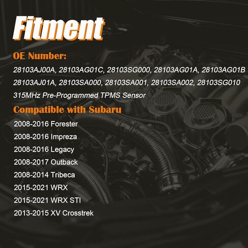 Pre-Programmed TPMS Sensor Tire Pressure Monitoring Sensor 28103AJ00A fit for Subaru Forester Impreza Legacy Outback Tribeca WRX XV Crosstrek WRX STI, 28103AG01C, 28103SG000-315MHz (4) in Saudi Arabia