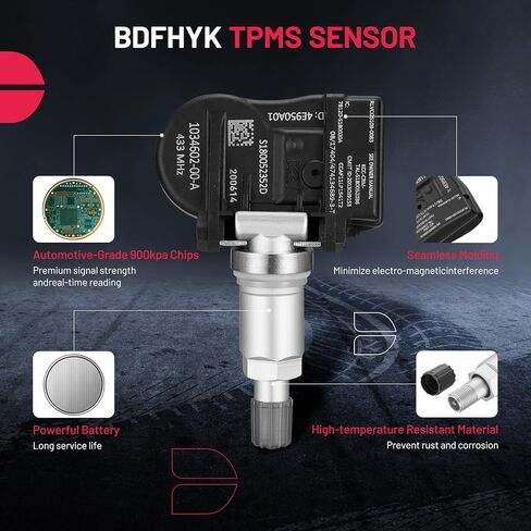 BDFHYK 4 قطع مستشعرات TPMS 433 ميجا هرتز مراقبة ضغط الإطارات المبرمجة متوافقة مع Tesla 2017-2019 Model 3، 2014 Conti Model S، 2016-2019 Model X، 2015-2019 Model S يستبدل # 1034602 in Kuwait