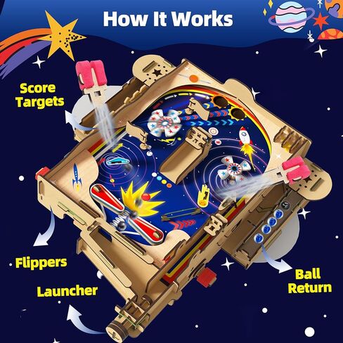 GobiDex DIY Pinball Machine Kit for Kids, Build Your Own Arcade Game, Wooden STEM Toy for Learning, Birthday Gift for Boys and Girls Ages 8+ in Saudi Arabia