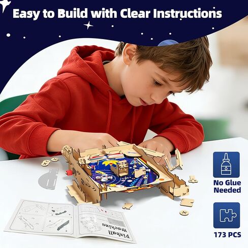 GobiDex DIY Pinball Machine Kit for Kids, Build Your Own Arcade Game, Wooden STEM Toy for Learning, Birthday Gift for Boys and Girls Ages 8+ in Saudi Arabia
