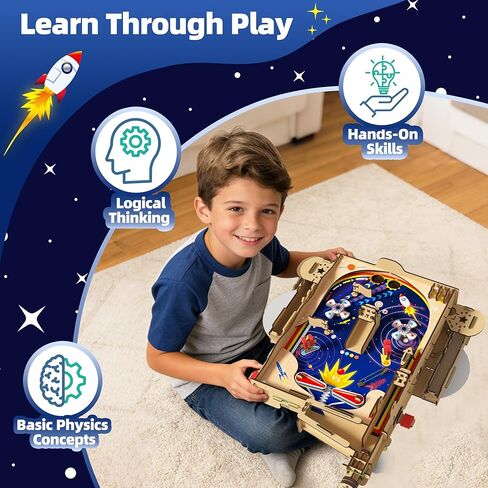 GobiDex DIY Pinball Machine Kit for Kids, Build Your Own Arcade Game, Wooden STEM Toy for Learning, Birthday Gift for Boys and Girls Ages 8+ in Saudi Arabia