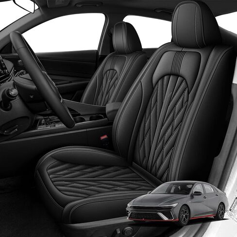 IKABEVEM Custom Fit for Hyundai Elantra Seat Covers 2007-2026 SEL/SE/Limited/SEL Sport, Full Set Seat Cover Premium Ventilated Perforated Leather Design Waterproof Cushion Protectors(5 Seats, Black) in Kuwait
