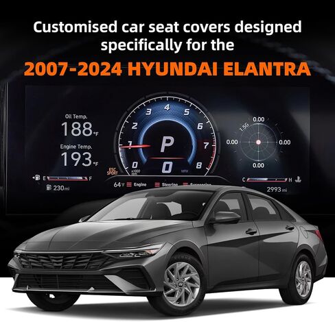 IKABEVEM Custom Fit for Hyundai Elantra Seat Covers 2007-2026 SEL/SE/Limited/SEL Sport, Full Set Seat Cover Premium Ventilated Perforated Leather Design Waterproof Cushion Protectors(5 Seats, Black) in Kuwait