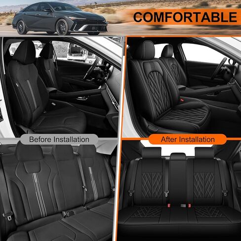 IKABEVEM Custom Fit for Hyundai Elantra Seat Covers 2007-2026 SEL/SE/Limited/SEL Sport, Full Set Seat Cover Premium Ventilated Perforated Leather Design Waterproof Cushion Protectors(5 Seats, Black) in Kuwait