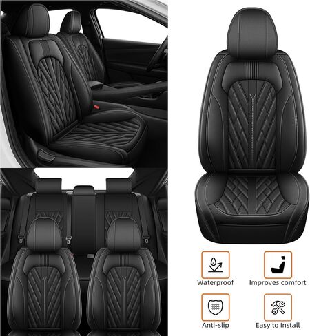IKABEVEM Custom Fit for Hyundai Elantra Seat Covers 2007-2026 SEL/SE/Limited/SEL Sport, Full Set Seat Cover Premium Ventilated Perforated Leather Design Waterproof Cushion Protectors(5 Seats, Black) in Kuwait