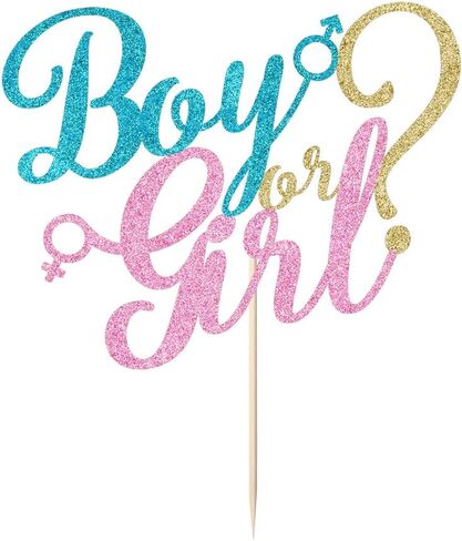 Sleyberoy boy or girl cake topper - gold glitter baby shower, gender reveal, welcome newborn party decoration (Blue And Pink) in Saudi Arabia