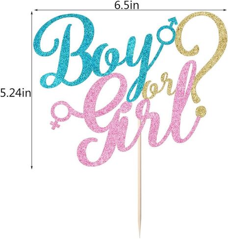 Sleyberoy boy or girl cake topper - gold glitter baby shower, gender reveal, welcome newborn party decoration (Blue And Pink) in Saudi Arabia