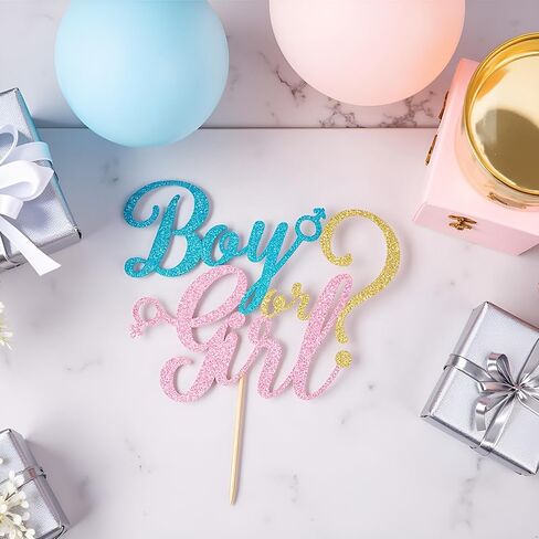 Sleyberoy boy or girl cake topper - gold glitter baby shower, gender reveal, welcome newborn party decoration (Blue And Pink) in Saudi Arabia