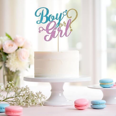 Sleyberoy boy or girl cake topper - gold glitter baby shower, gender reveal, welcome newborn party decoration (Blue And Pink) in Saudi Arabia