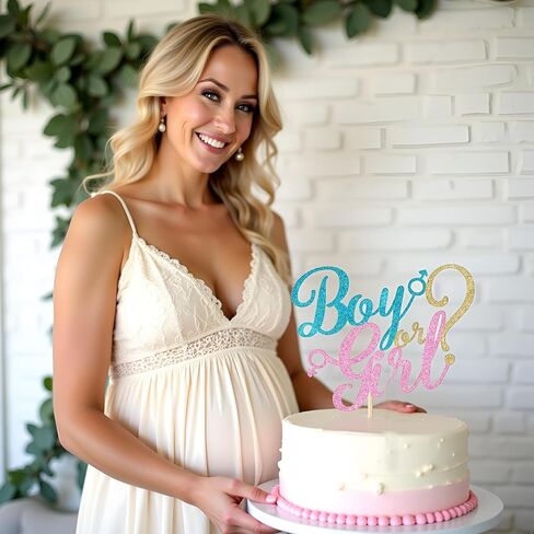 Sleyberoy boy or girl cake topper - gold glitter baby shower, gender reveal, welcome newborn party decoration (Blue And Pink) in Saudi Arabia