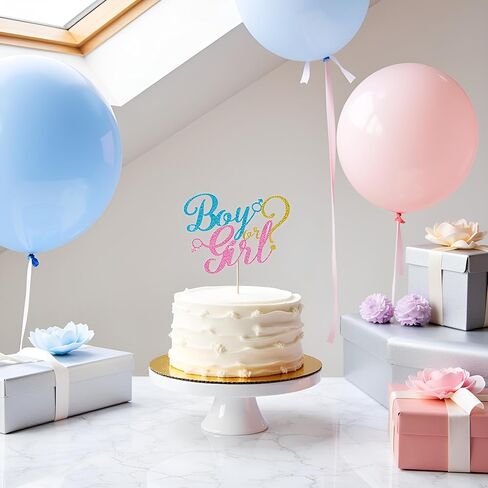 Sleyberoy boy or girl cake topper - gold glitter baby shower, gender reveal, welcome newborn party decoration (Blue And Pink) in Saudi Arabia