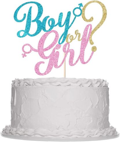 Sleyberoy boy or girl cake topper - gold glitter baby shower, gender reveal, welcome newborn party decoration (Blue And Pink) in Saudi Arabia