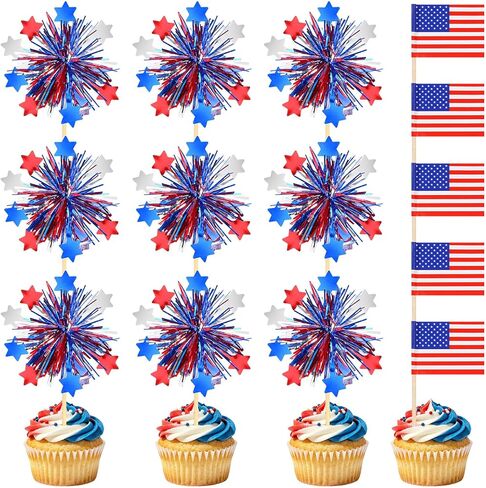 160Pcs 4th of July Cupcake Toppers, Patriotic Cocktail Picks American Flag Toothpicks Red White Blue Star Firework Picks for Party Cupcake Decorations in Kuwait