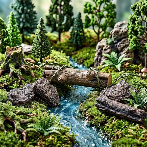 jiebor 5 Pcs Fake Plastic Rocks and Miniature Tree Stumps Set Artificial Stone Diorama Accessories for Train Landscape Sand Table Fairy Garden Aquarium Decor Scenery Material Supplies DIY Crafts in Kuwait