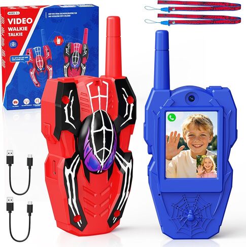 Video Walkie Talkies for Kids 2 Pack Rechargeable with Screen HD Camera & Voice Changer, Max 1000FT Range Spider Toy for Indoor Outdoor Camping, Hiking, Christmas Birthday Gift for Boys Girls Age 3-12 in Saudi Arabia