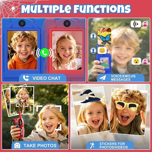 Video Walkie Talkies for Kids 2 Pack Rechargeable with Screen HD Camera & Voice Changer, Max 1000FT Range Spider Toy for Indoor Outdoor Camping, Hiking, Christmas Birthday Gift for Boys Girls Age 3-12 in Saudi Arabia